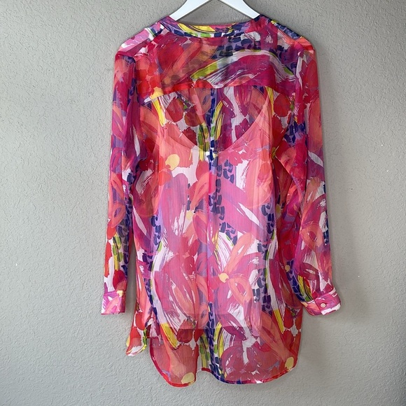 Soft Surroundings Sheer Multicolor Summer Festival Tunic Button Down Size L - Picture 7 of 16